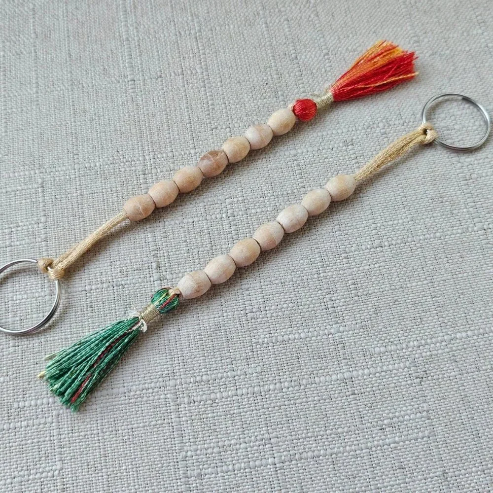 Lot of Keychains Handmade Keys Holder Real Wood Beads Key Chains X 2